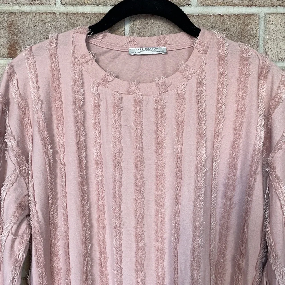 Zara Faux Fur Striped Bell Sleeve Top